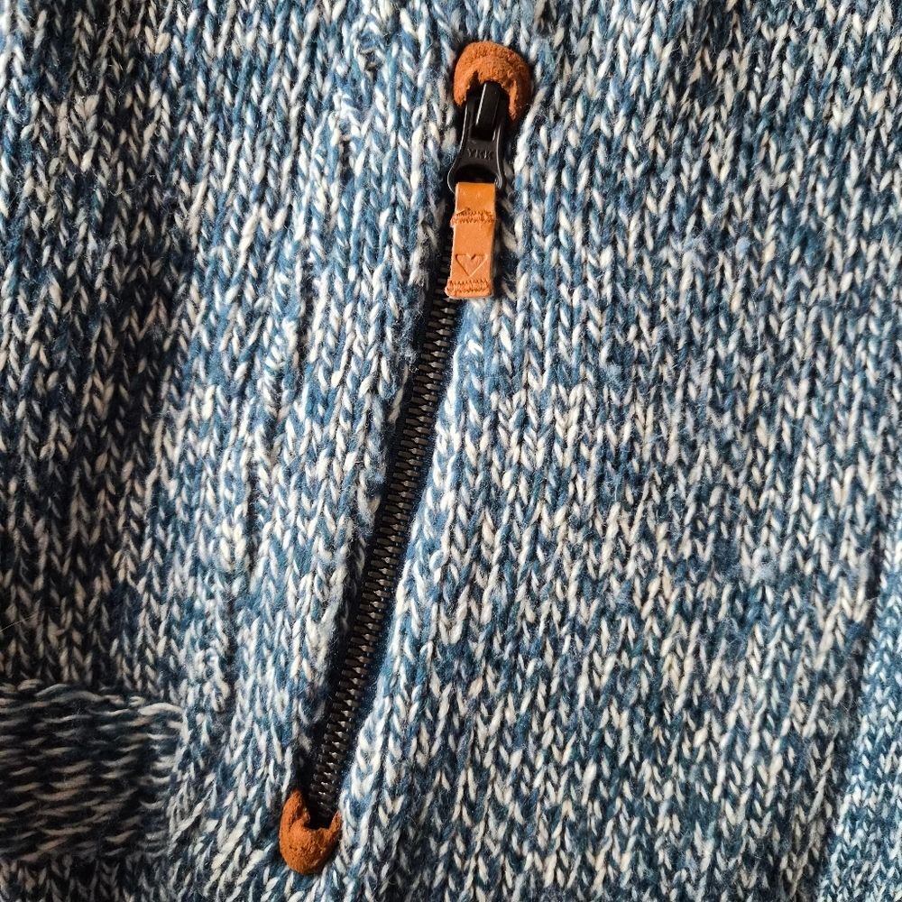VGUC Obermeyer Lambswool Blend Full Zip Tweed Sweater M Blue - Picture 7 of 12